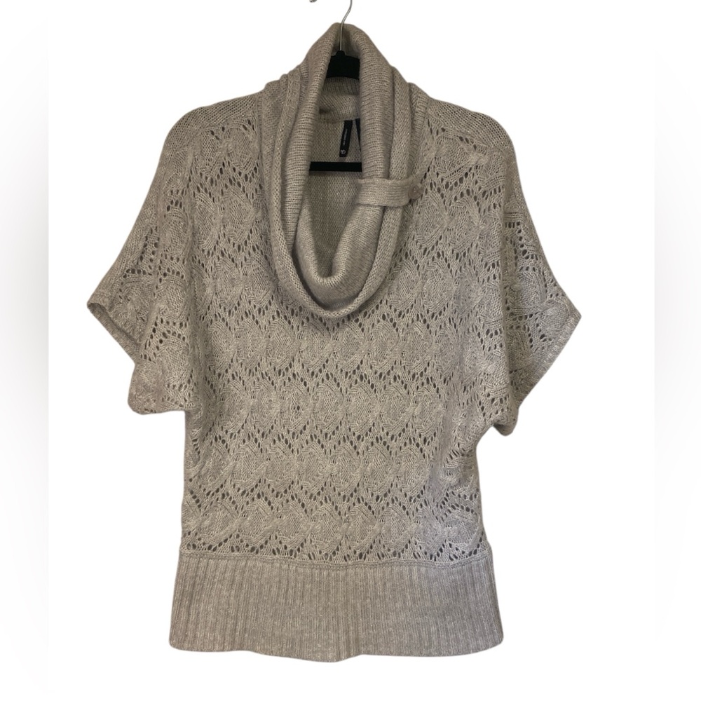 New Direction Pullover Cowl Neck Short Sleeve Sweater Lt Grey Shimmer Sz M
